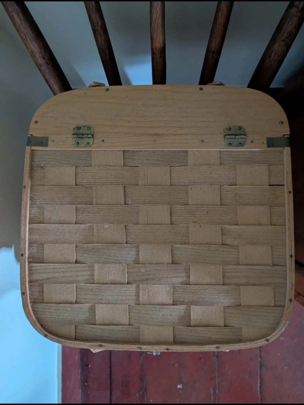 Rindge Picnic Basket Top double handle riser Pie carrier Hinged lid Vintage USA